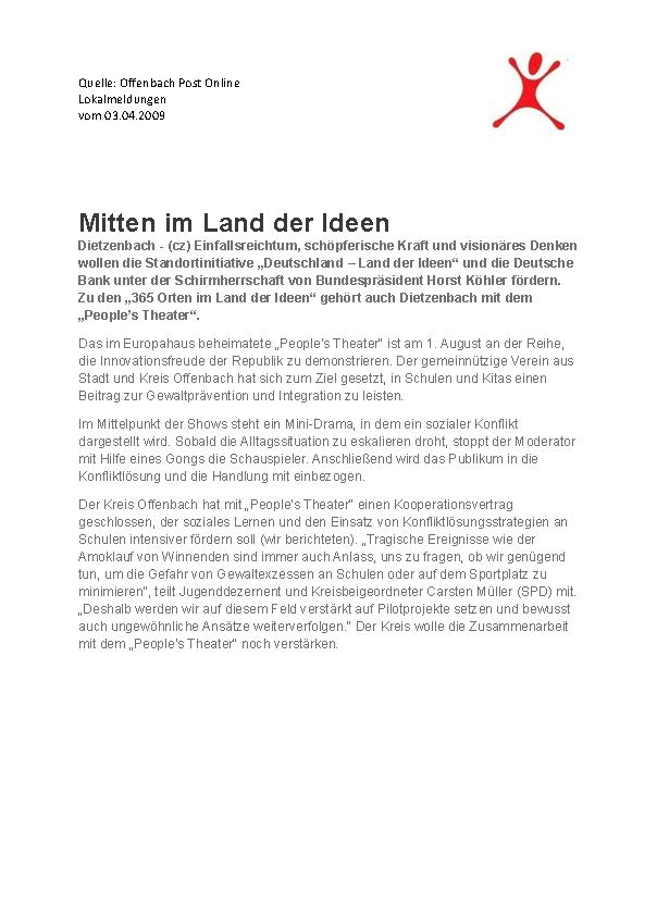 Offenbach Post online vom 03.04.2009
