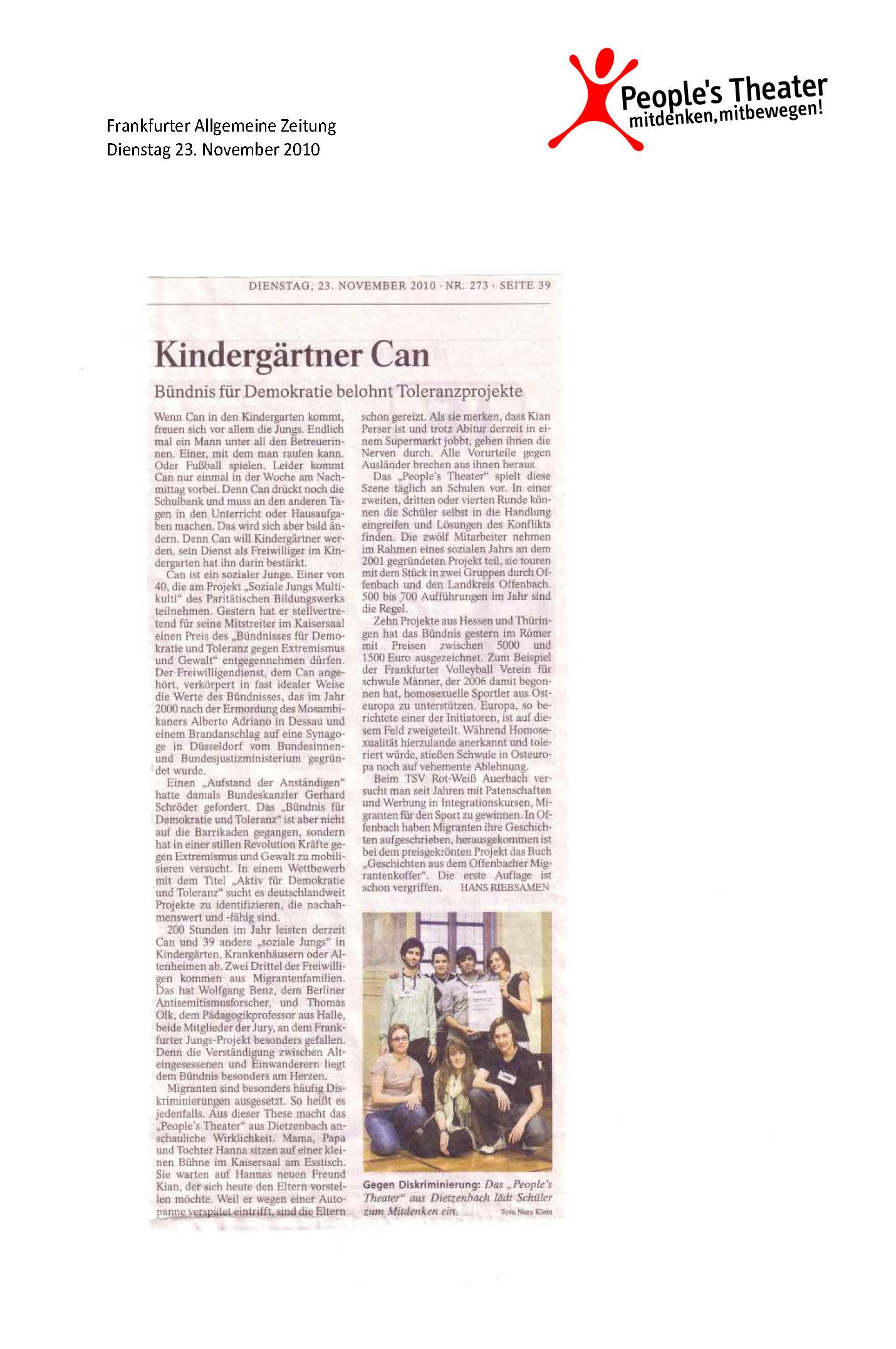 „Kindergärtner Can“ – FAZ vom 23.11.2010
